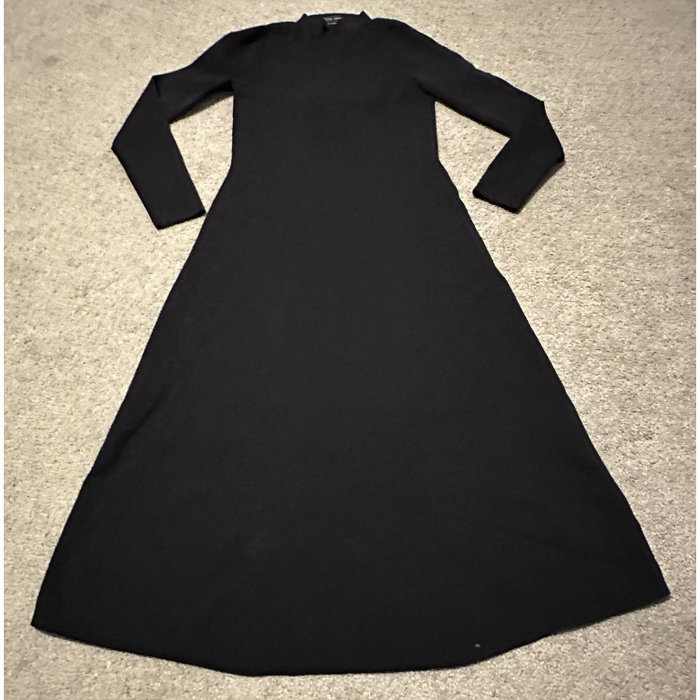 1-01 Babaton Black Ribbed Knit Open Back Tie‎ Maxi Dress M Mock Neck Long Sleeve